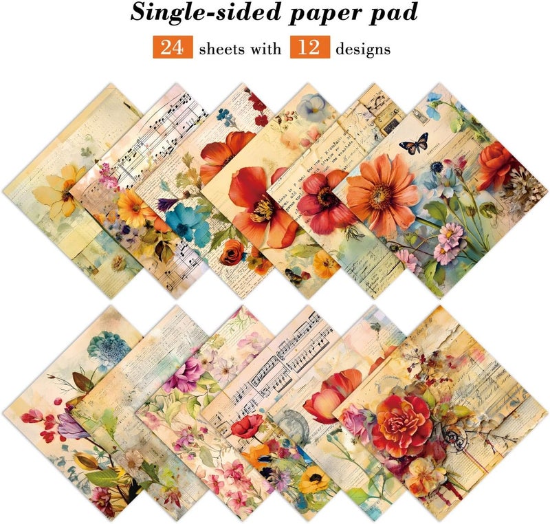 EAMOTOL Vintage Floral Scrapbook Paper Pad, 24 Sheets 6''x 6'' Flowers Patterned Designed Decorative Decoupage for Wedding Folded Card Material Gift Wrapping Planners Journals DIY Crafts Photo Album - Image 2